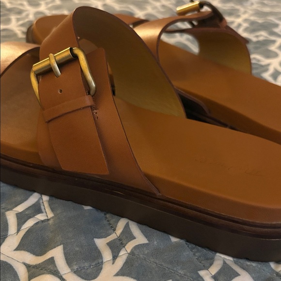 Madewell The Dee Double-Strap Slide Sandal Coffee Cognac Leather Size 8.5 NEW - Picture 3 of 5
